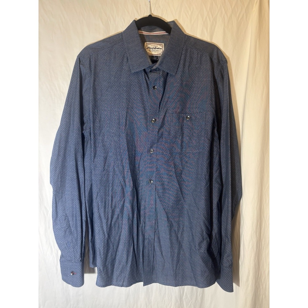 Flag & Anthem Men's Large Long Sleeve Woven‎ Blue  Pattern 100% Cotton Shirt V37